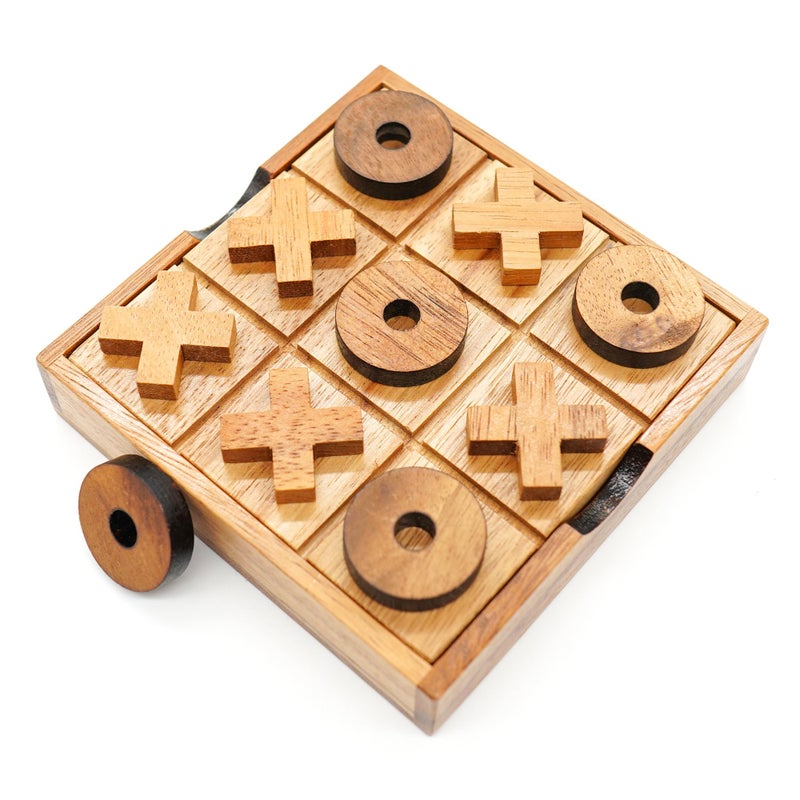 BSIRI Wooden Tic Tac Toe Game - Brain Teaser Puzzles for Adults and Unique Gifts for Kids, Coffee Table Decor Living Room Decor Modern Wood Decor, Classic Board Games for Family (5.5 Inch) - Image 2