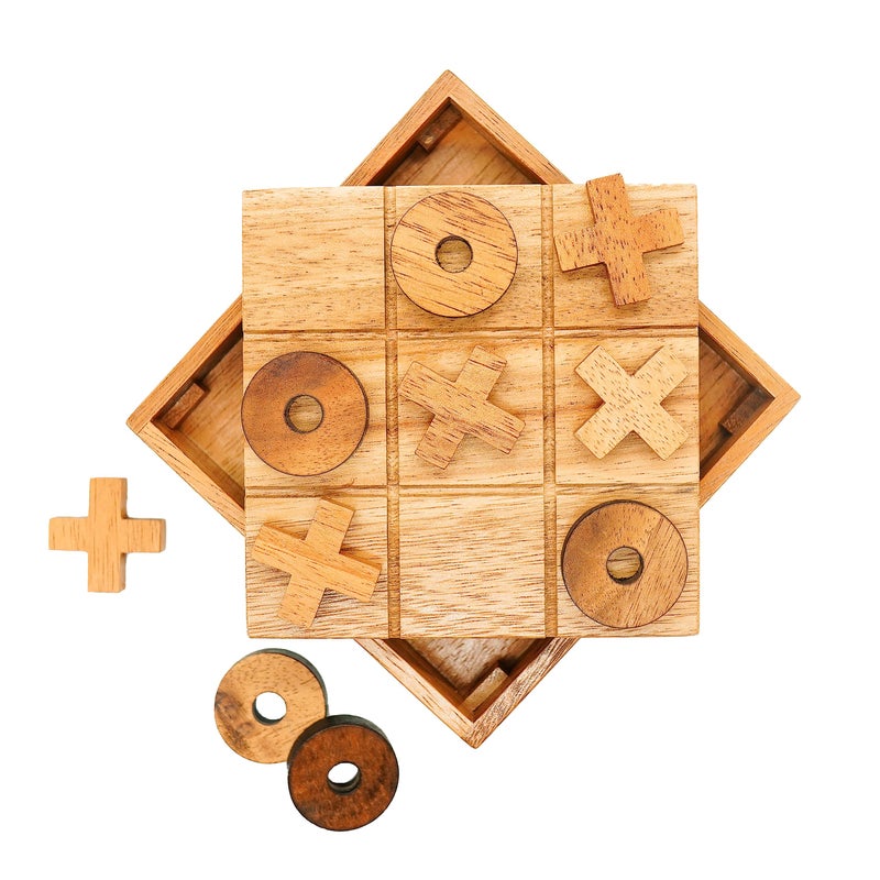 BSIRI Wooden Tic Tac Toe Game - Brain Teaser Puzzles for Adults and Unique Gifts for Kids, Coffee Table Decor Living Room Decor Modern Wood Decor, Classic Board Games for Family (5.5 Inch) - Image 1