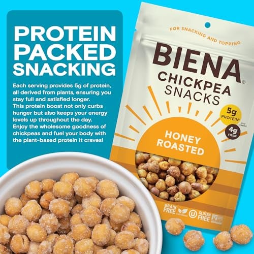 BIENA Chickpea Snacks - Crunchy Roasted Chickpeas - High Fiber Protein Snacks for Adults and Kids - 4-Pack, 5 Ounce Bags - Honey Roasted - Image 5