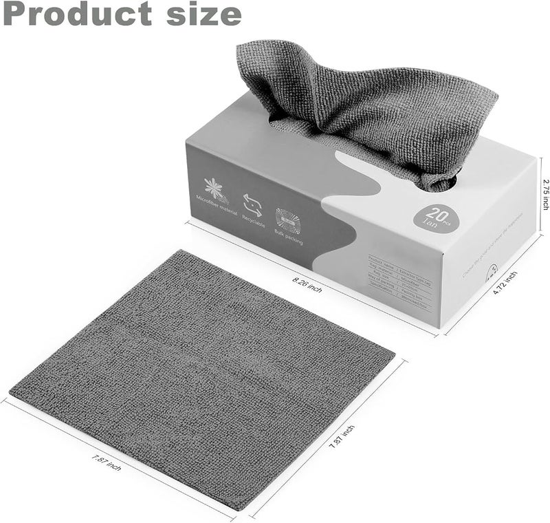 BIGTHREE Microfiber Cleaning Cloth Rags in A Box, 2 Pack Glass Cleaning Towel, Reusable Wipes for Cleaning, Strong Water and Oil Absorption Cleaning Rags for Home, Kitchen and Car(Grey, 20 Pcs/Box) - Image 5