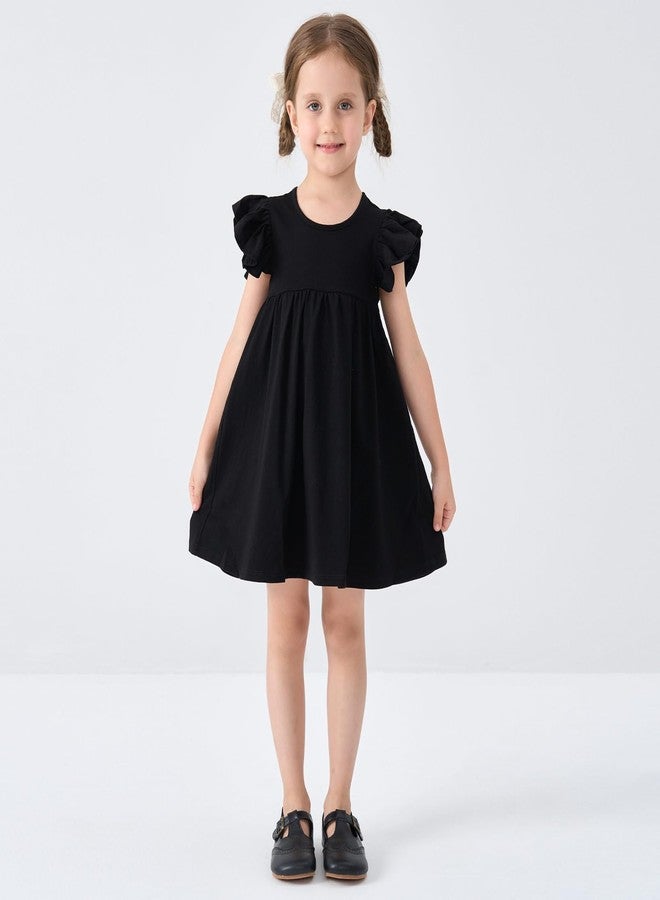 pureborn Toddler Girls Cotton Dress Ruffle Sleeve Halter Sleeveless Kids Casual Summer Dresses 3T Black - Image 2