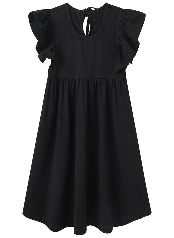 pureborn Toddler Girls Cotton Dress Ruffle Sleeve Halter Sleeveless Kids Casual Summer Dresses 3T Black - Image 1