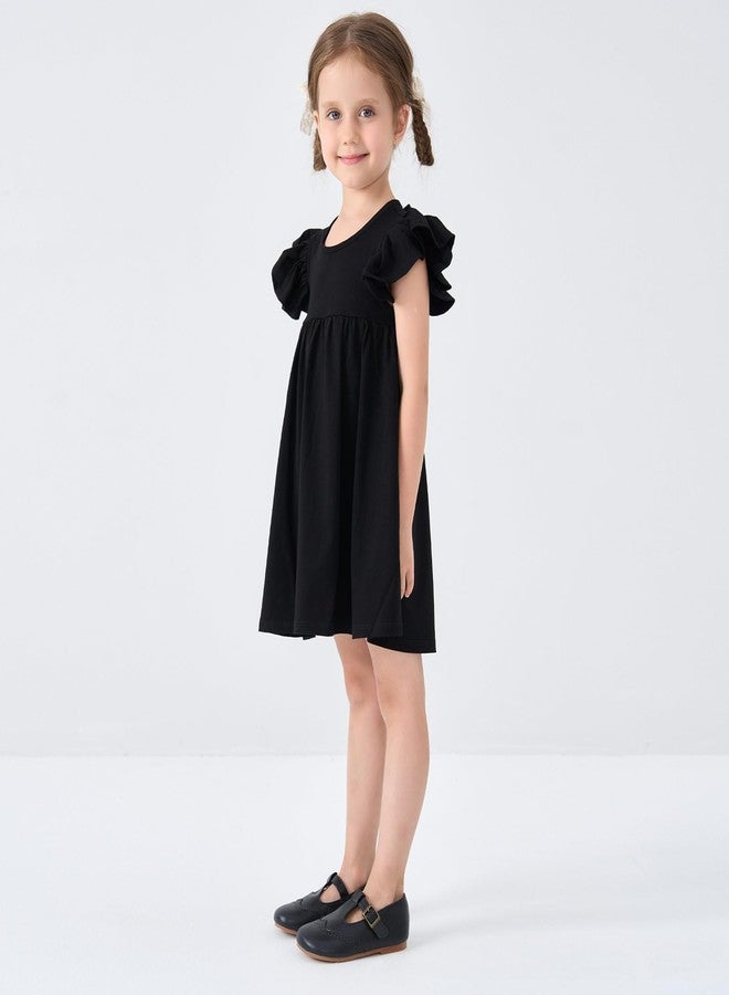 pureborn Toddler Girls Cotton Dress Ruffle Sleeve Halter Sleeveless Kids Casual Summer Dresses 3T Black - Image 3