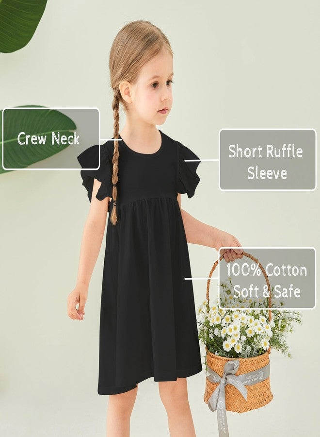 pureborn Toddler Girls Cotton Dress Ruffle Sleeve Halter Sleeveless Kids Casual Summer Dresses 3T Black - Image 4