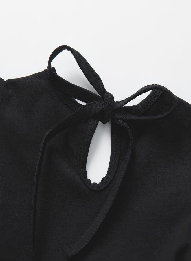 pureborn Toddler Girls Cotton Dress Ruffle Sleeve Halter Sleeveless Kids Casual Summer Dresses 3T Black - Image 5
