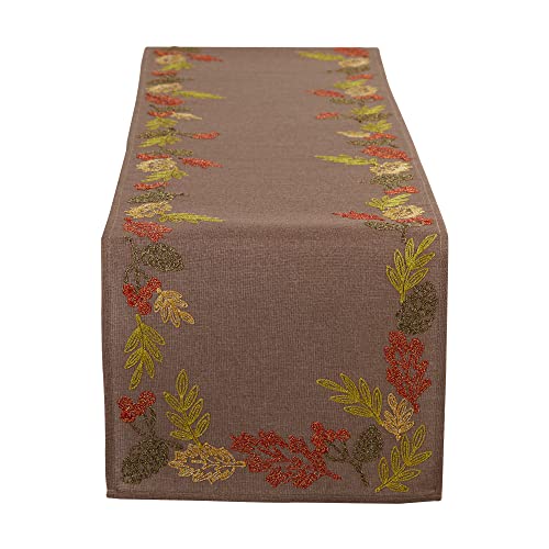 DII Fall Table Dcor Embroidered Tabletop for Thanksgiving Dining Table Runner 14x70 Shimmering Leaves