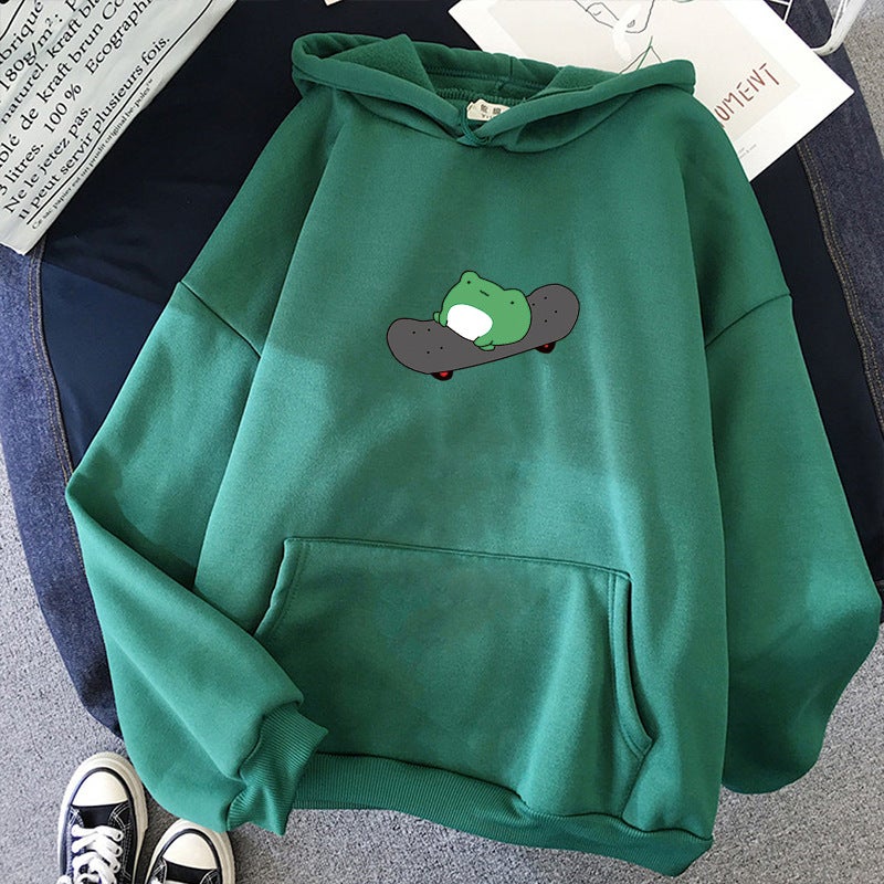 2021 Skateboard Frog Loose Fit Hoodie dark green 