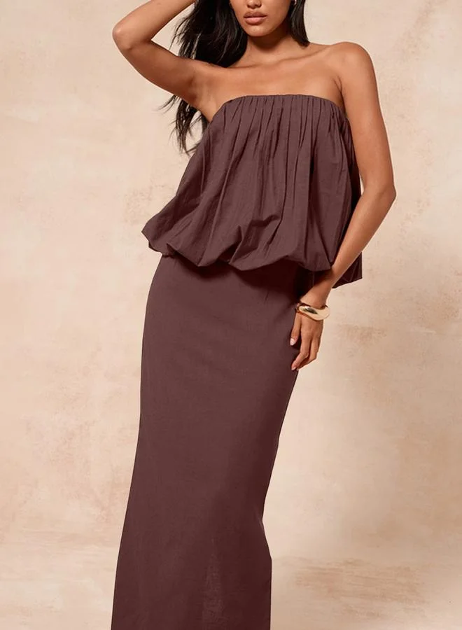 تايك تو فستان طويل سادة بقصة مستقيمة وبلا حمالات