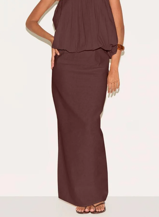 Take Two  Brown Solid Strapless Sheath Maxi Dress for Women | Best Price UAE