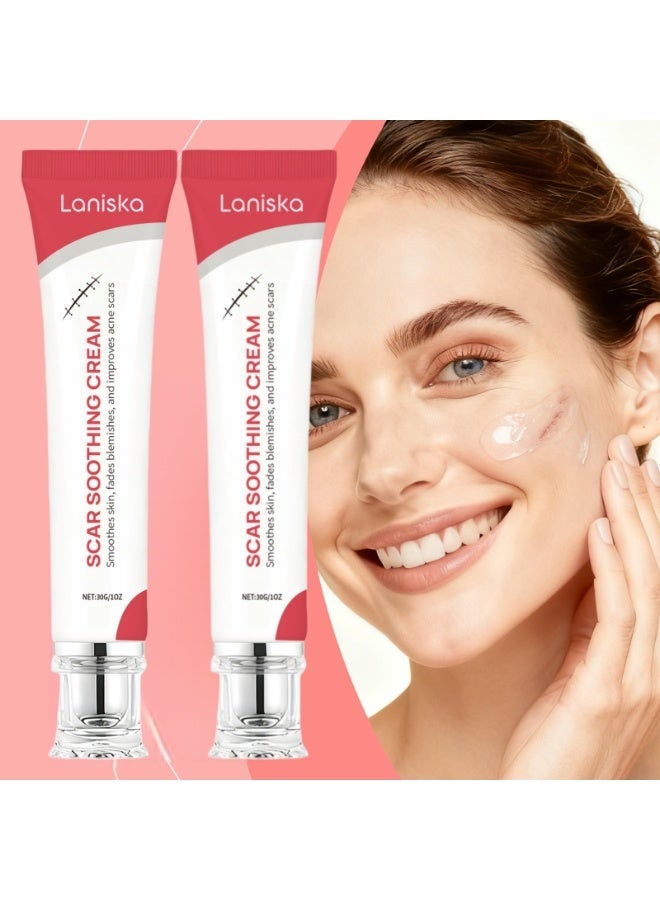 لانيسكا كريم تهدئة الندوب من 2-PACKS، للعناية المتقدمة بالندوب الناتجة عن حب الشباب، علامات العملية القيصرية وعلامات التمدد، كريم لطيف لإصلاح البشرة مع سينتيلا أسياتيكا، تركيبة غير دهنية تناسب جميع أنواع البشرة، 30 جم*2. - Image 1