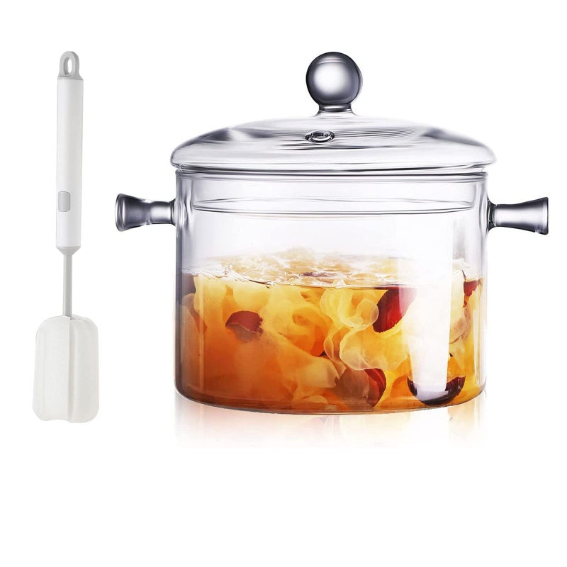 AEFPOYMXU Clear Glass Simmer Pot for Stove Potpourri Cooking Saucepan with Cover Cookware Set Heat-Resistant Stovetop Pot And Pan with Lid, Soup, Milk, Baby Food,Fruit and Spices 1.5L/ 50 FL OZ - Image 1