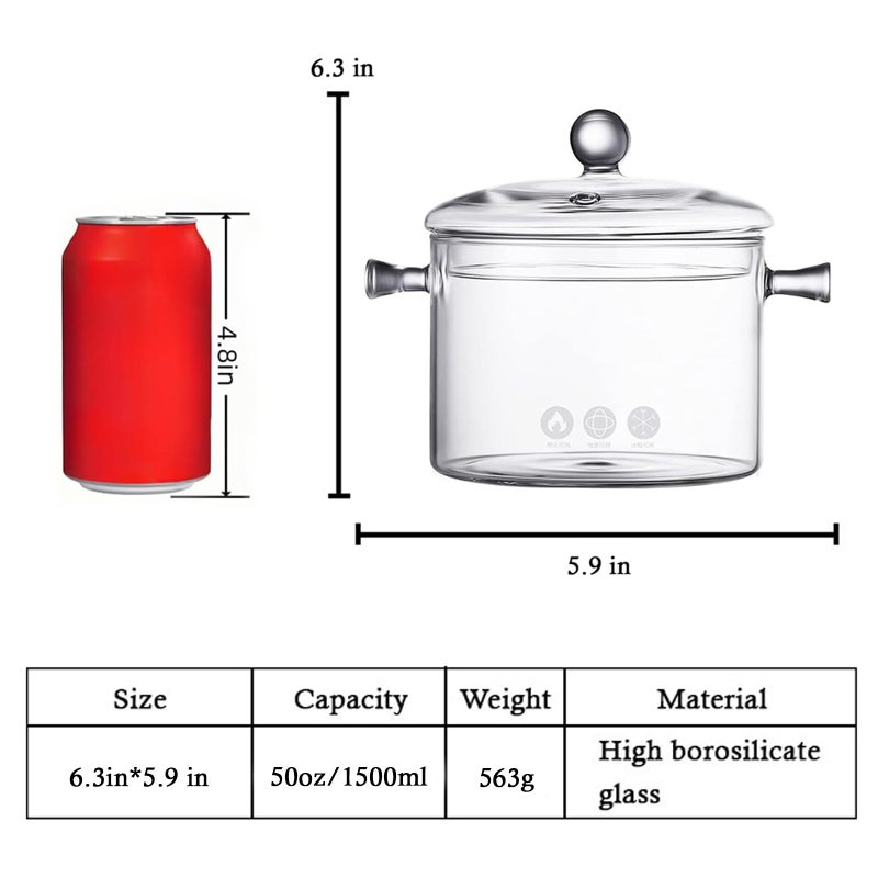 AEFPOYMXU Clear Glass Simmer Pot for Stove Potpourri Cooking Saucepan with Cover Cookware Set Heat-Resistant Stovetop Pot And Pan with Lid, Soup, Milk, Baby Food,Fruit and Spices 1.5L/ 50 FL OZ - Image 2