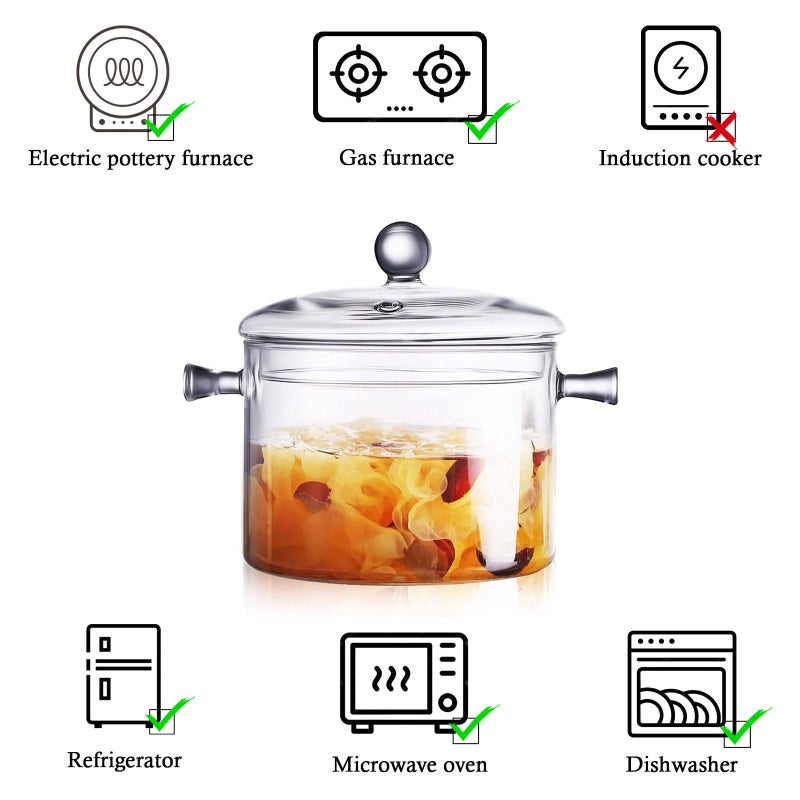 AEFPOYMXU Clear Glass Simmer Pot for Stove Potpourri Cooking Saucepan with Cover Cookware Set Heat-Resistant Stovetop Pot And Pan with Lid, Soup, Milk, Baby Food,Fruit and Spices 1.5L/ 50 FL OZ - Image 3
