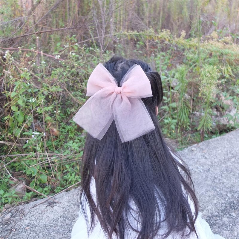 Sugarmelon Large Tulle Bows Hair Clips for Baby Girls - Lace, Cottagecore, Lightweight Gauze Barrettes Accessories (Pink Floral and White) - Image 3