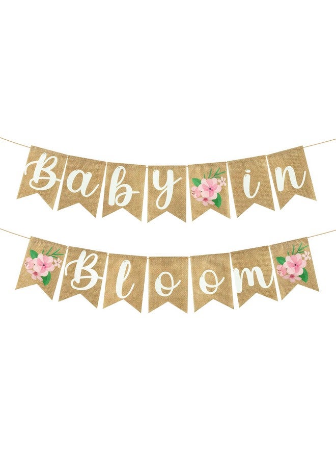 ANGOLIO 2Pcs Floral Baby in Bloom Baby Shower Burlap Banner Decoration Wall Hanging Floral Banner Decor Pattern With Rope Baby Shower Hanging Banner Sign Decor Theme Party Indoor Decorations - Image 1