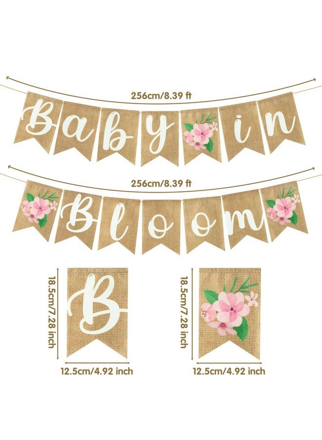 ANGOLIO 2Pcs Floral Baby in Bloom Baby Shower Burlap Banner Decoration Wall Hanging Floral Banner Decor Pattern With Rope Baby Shower Hanging Banner Sign Decor Theme Party Indoor Decorations - Image 2