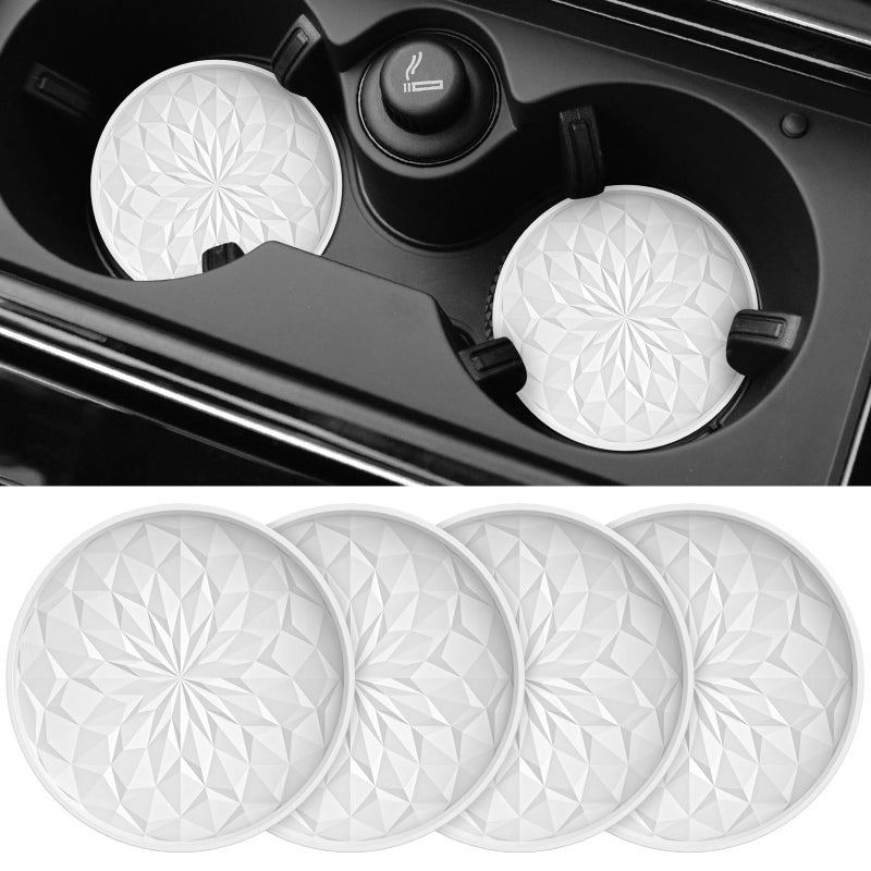 ME.FAN Car Coasters for Cup Holders [4 Pack] - 2.75In Silicone Auto Mug Mats - Universal Non-Slip Recessed Car Interior AccessoriesWhite - Image 1