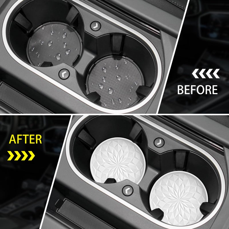 ME.FAN Car Coasters for Cup Holders [4 Pack] - 2.75In Silicone Auto Mug Mats - Universal Non-Slip Recessed Car Interior AccessoriesWhite - Image 4
