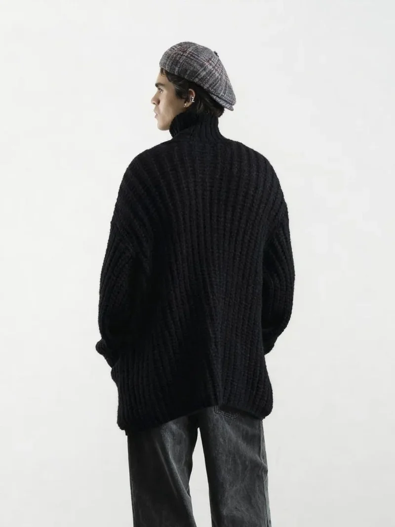 Giesto GIESTO Oversized Ribbed Turtleneck Cardigan