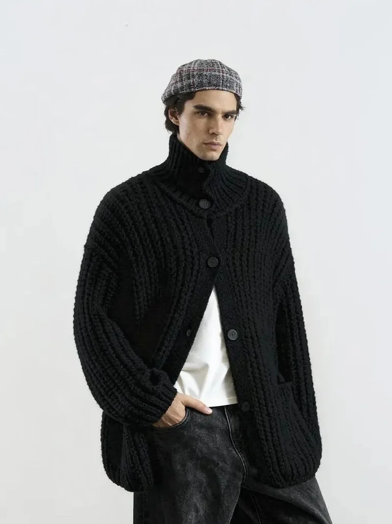 Giesto GIESTO Oversized Ribbed Turtleneck Cardigan