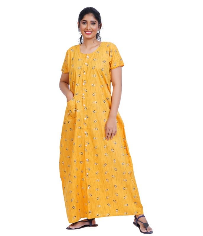 MENMAII Full Length [L-4XL] - Women's Full Open/Front Buttoned Multipurpose Nighty for Pregnancy/Elderly/Patient/Feeding/Hospital Purpose Nighty [a Kind of Adaptive Clothing] -[Mustard_3XL] - Image 1