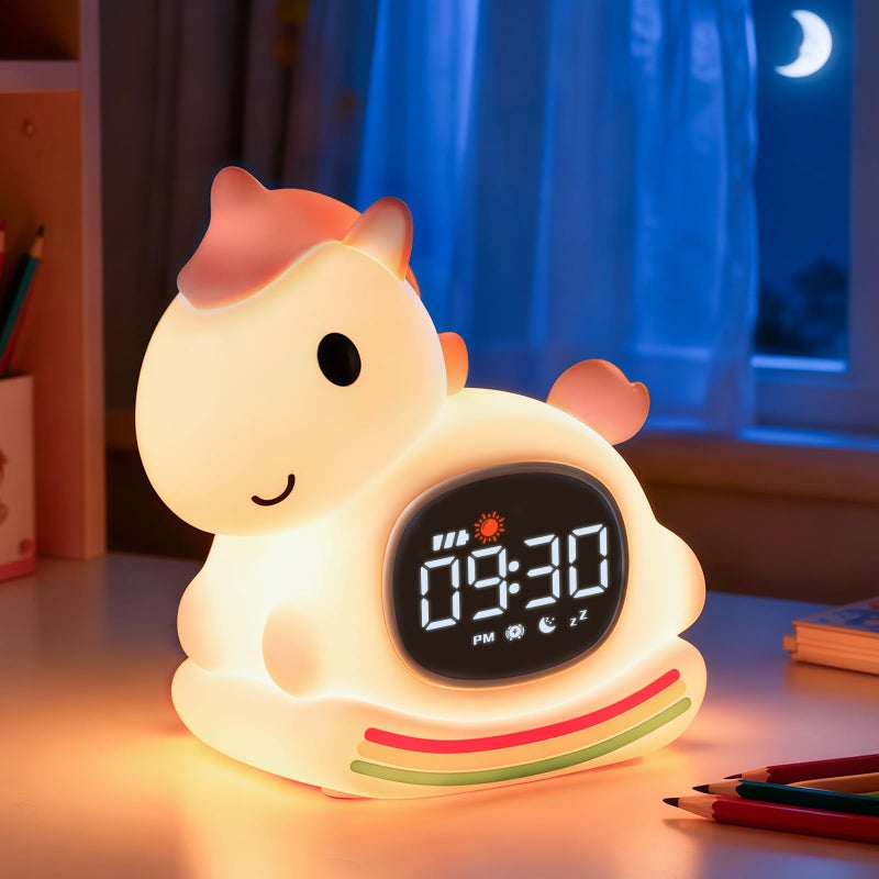 Aokpsrt Alarm Clock with Night Light for Kids with Sleep Training and Sound Machine Rechargeable Silicone Lamp OK to Wake ClockCute Animal Tabletop Lamp Perfect Sleep Companion for Boys GirlsPink Pony - Image 2