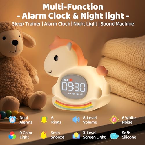 Aokpsrt Alarm Clock with Night Light for Kids with Sleep Training and Sound Machine Rechargeable Silicone Lamp OK to Wake ClockCute Animal Tabletop Lamp Perfect Sleep Companion for Boys GirlsPink Pony - Image 3