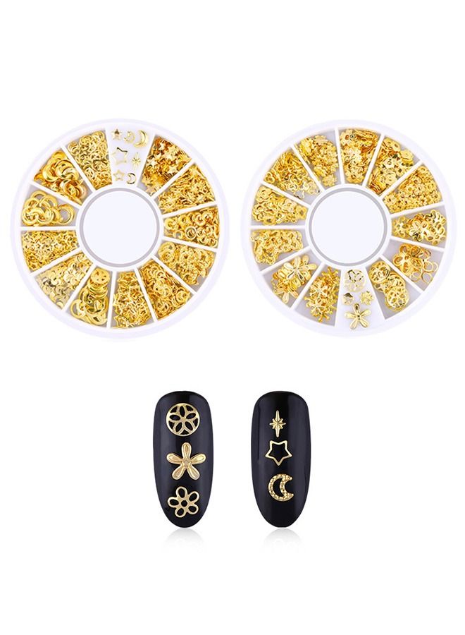 Generic 2 Box 3D Gold Nail Art Decoration Set, Multi Shape Metal Nails Rivet Star Moon Nail Art Decoration, Multi Purpose Greeting Cards Mugs DIY Accessories (Golden) - Image 1