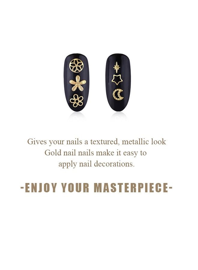 Generic 2 Box 3D Gold Nail Art Decoration Set, Multi Shape Metal Nails Rivet Star Moon Nail Art Decoration, Multi Purpose Greeting Cards Mugs DIY Accessories (Golden) - Image 5