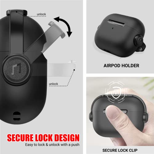 NEWTECHNO Antilost Lid Case Cover Shell for Airpods pro 2| Full Protection Case Cover with Lanyard Compatible for Airpods pro Gen-2 with carabaner-Black - Image 2