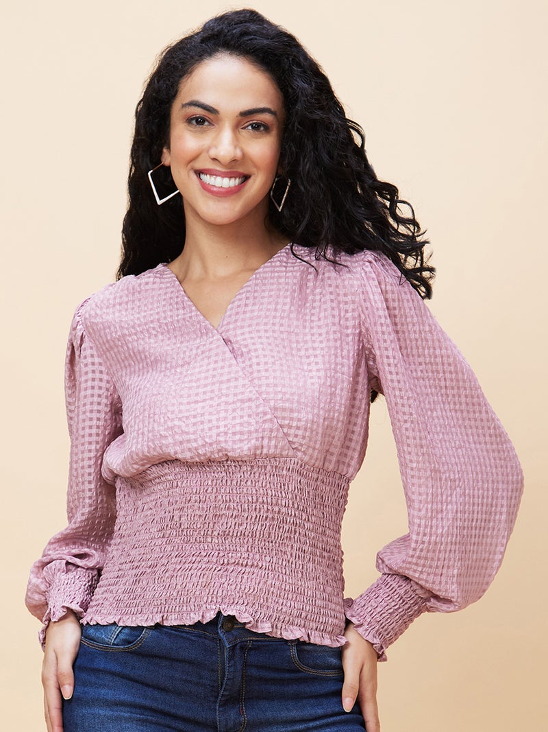 globus Globus Women Checked Smocked Regular Top  - Image 2