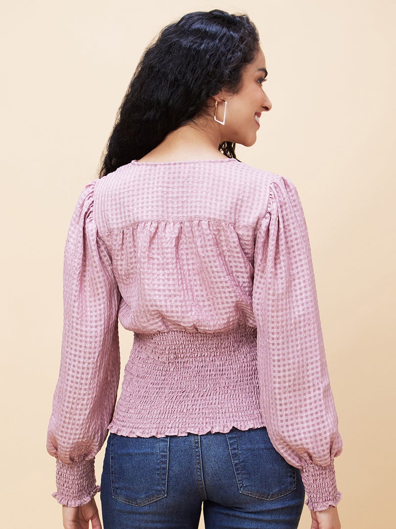 globus Globus Women Checked Smocked Regular Top  - Image 4