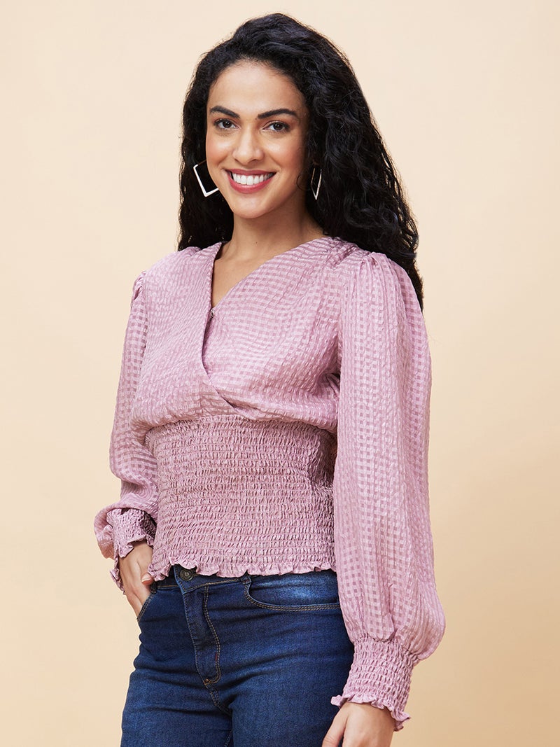 globus Globus Women Checked Smocked Regular Top  - Image 3