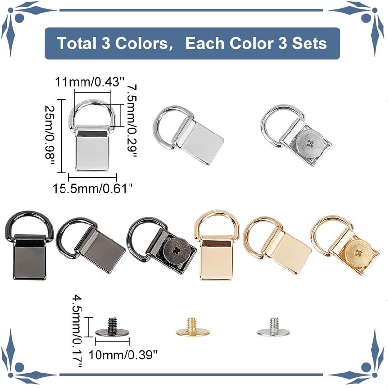 كلاراكو مشبك تعليق محفظة بثلاثة ألوان من كلاركو، 9 مجموعات من مشبك معدني لحزام الحقيبة، مشبك حلقة على شكل حرف D مع براغي لسلسلة المحفظة، وربطها بحزام الحقيبة، وإكسسوارات صنع الأحذية بنفسك - Image 2