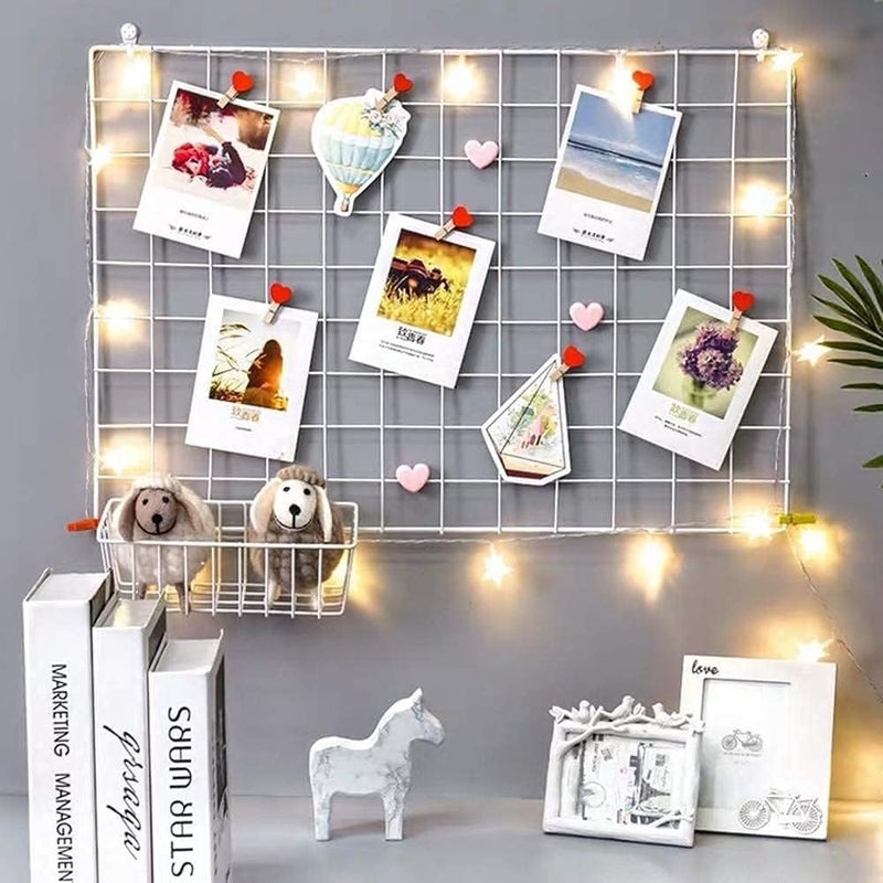Franklite Steel Grid Photo Frame for Wall Clip Holder Photo Frame,Multi Functional Creative Mesh Wall GridIron hanging frame for home Decoration,wall,collage photo, key,1pcs Frame (30&30cm White) Metal Steel Grid - Image 3