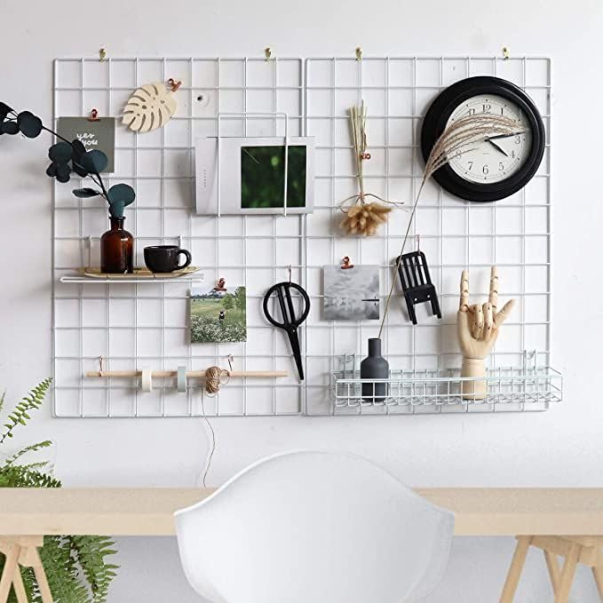 Franklite Steel Grid Photo Frame for Wall Clip Holder Photo Frame,Multi Functional Creative Mesh Wall GridIron hanging frame for home Decoration,wall,collage photo, key,1pcs Frame (30&30cm White) Metal Steel Grid - Image 2