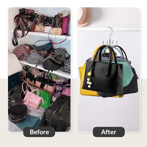 ZEDODIER Purse Hanger Organizer for Closet Rotatable Sturdy Purses Holder Holds 8 Bags Metal Space Saving Closet Organizers and Storage Silver - Image 3