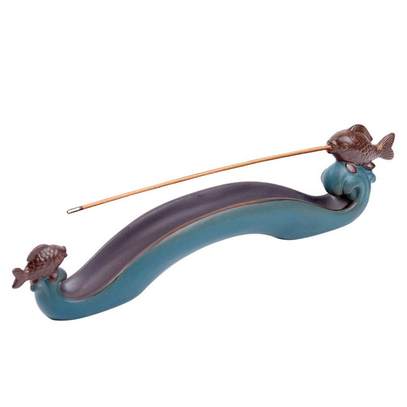 NAGU Cute Incense Holder Fish Ceramic Incense Stick Holder Double Incense Burner Funny Long Incense Ash Tray for Home Decoration Yoga Meditation Tea