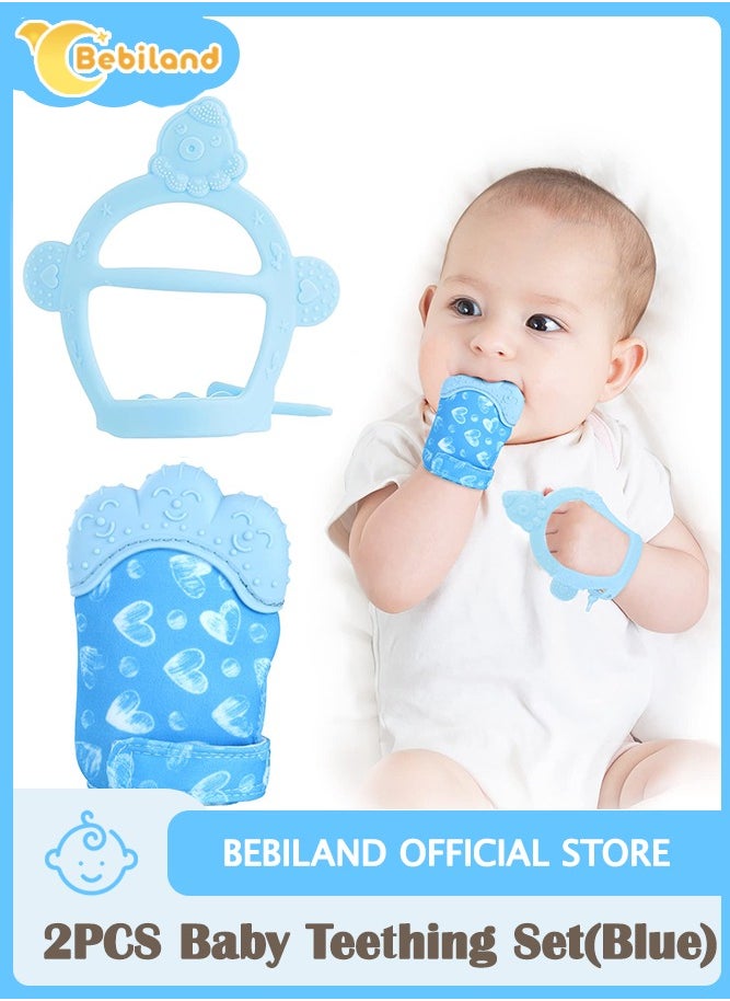 Bebiland 2PCS Baby Teething Set, Includes Baby Chew Toy and Silicone Mitten Teether Glove, Infant Soothing Pain Relief for Baby (Random Style) ﻿  - Image 1