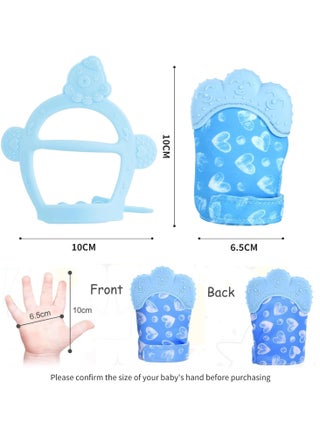 قفاز تسنين من السيليكون،قطعتان من قفاز التسنين للاطفال، لعبة تسنين الطفل مع حزام قابل للتعديل، صوت خشخشة ومنسوج، العاب مضغ للاطفال الرضع من عمر 0-6 اشهر(أزرق) - view 2