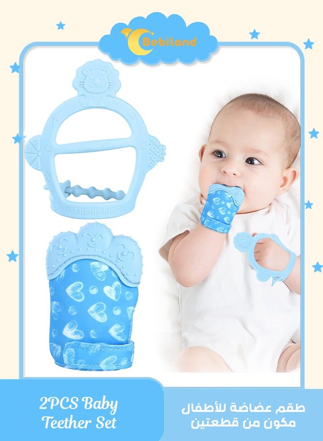 Bebiland 2PCS Baby Teething Set, Includes Baby Chew Toy and Silicone Mitten Teether Glove, Infant Soothing Pain Relief for Baby(Random Style) - Image 1