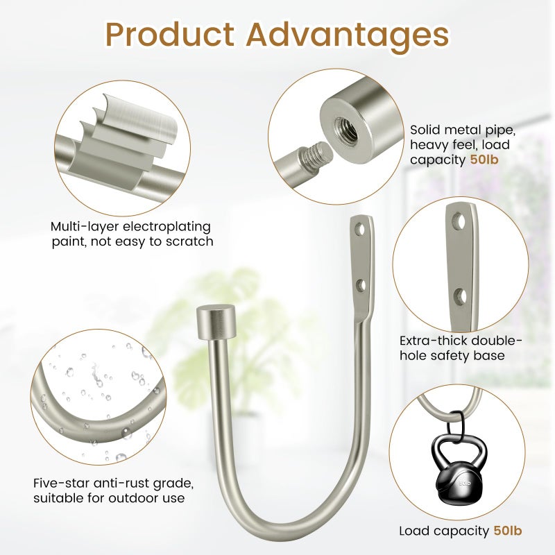 HIKMLK Minimalist Curtain Holdbacks 2pcs, Cast Iron Solid Heavy Duty Metal Curtain Tieback Side Holders for Wall, Curtain Hook Pull Backs for Drapes Window Home Decorationï¼ˆSatin Nickel ï¼‰ - Image 3