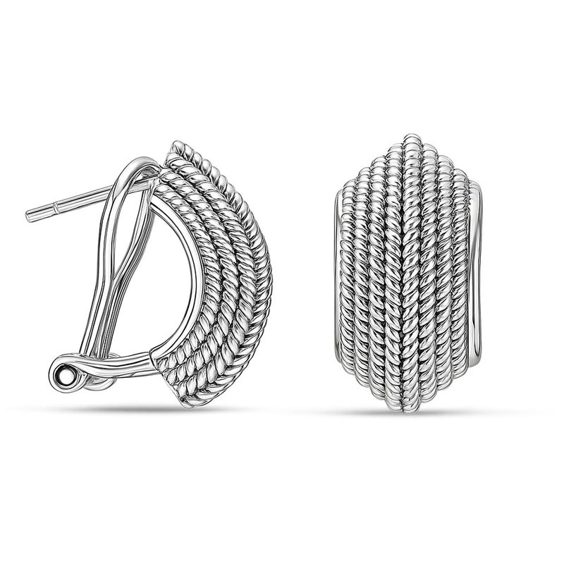 LeCalla 925 Sterling Silver Omega Back Earrings | Antique Crossover Textured Curve Statement Omega Back Clip-On Large Stud Earrings for Women 17MM - Image 1