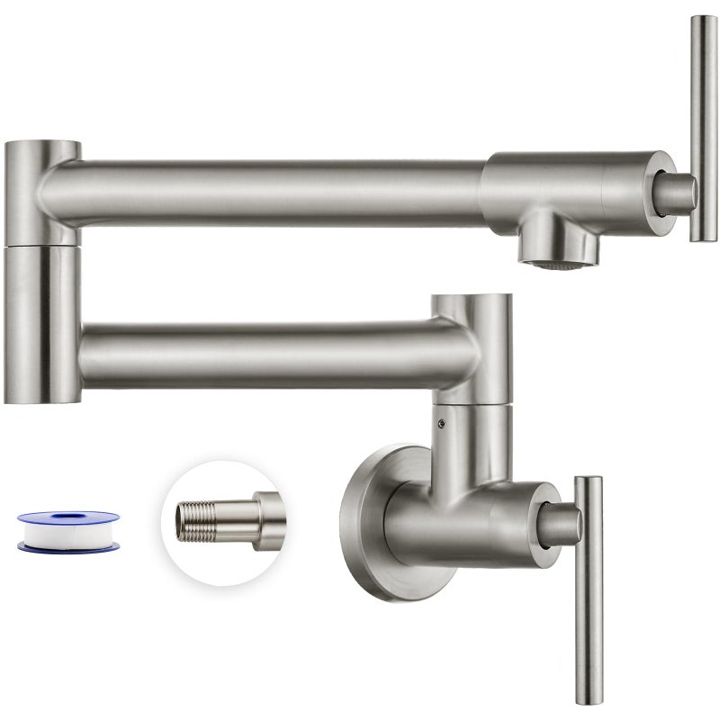 Heyalan Heyalan Pot Filler 19 Inch Wall Mount Folding Stretchable Kitchen Restaurant Faucet Stainless Steel Pot Filler Double Joint Swing Arm Two Handles Commercial NPT,T-Shaped Handle,Brushed Nickel  - Image 1