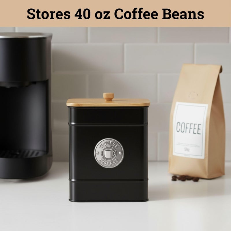 HB Design Co. Airtight Coffee Canister - 40 oz Large Iron Black Coffee Container Airtight - 6 x 8 inch Metal Jar - Stylish Countertop Container for Grounds, Beans, Pods & More with Rubber-Lined Bamboo Lid - Image 3