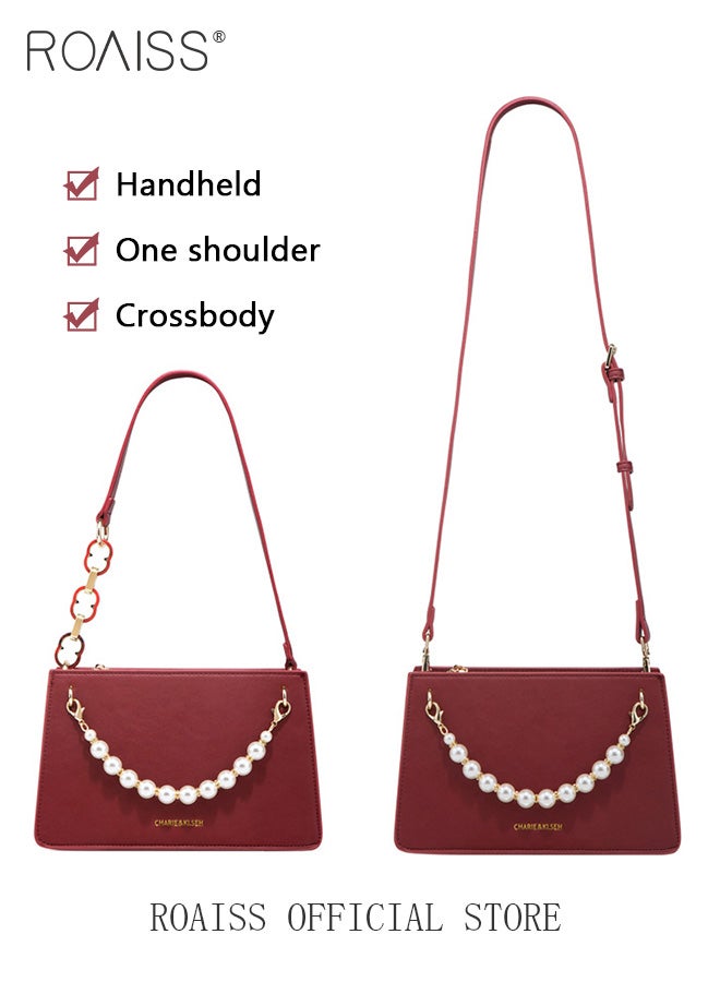 roaiss Premium Textured Pearl Chain Decor Handbags for Women Multifunctional Exquisite Shoulder Crossbody Bags with Gift Bag for Bridal Wife Mother Suitable for Wedding or Anniversary Birthday Gifts  - Image 5