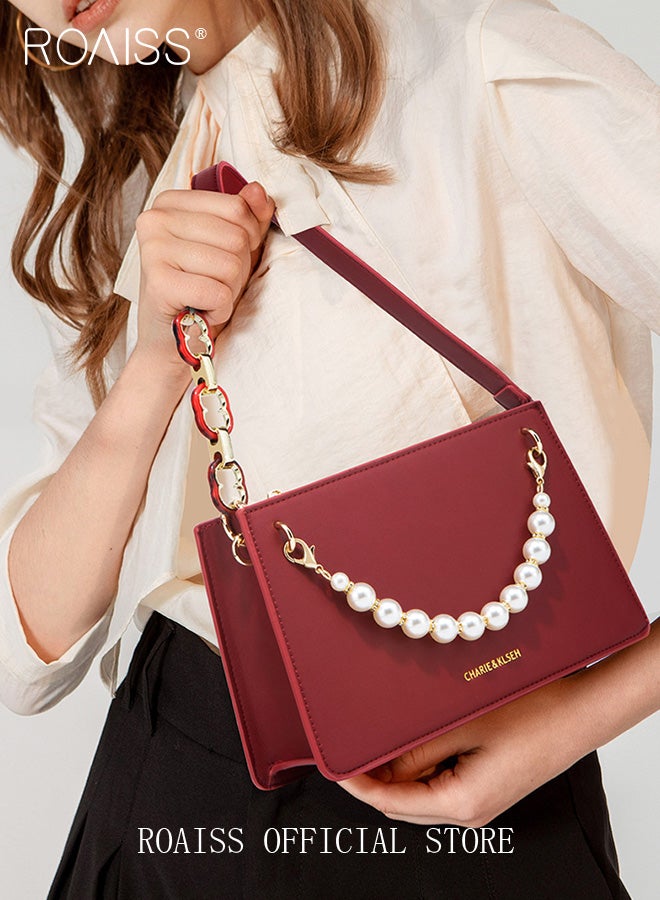 roaiss Premium Textured Pearl Chain Decor Handbags for Women Multifunctional Exquisite Shoulder Crossbody Bags with Gift Bag for Bridal Wife Mother Suitable for Wedding or Anniversary Birthday Gifts  - Image 1