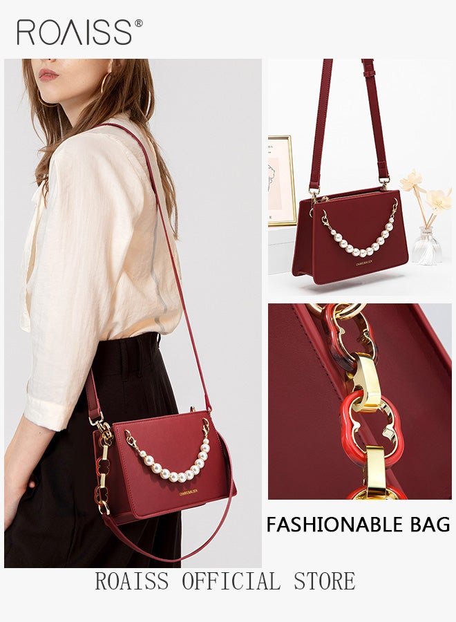 roaiss Premium Textured Pearl Chain Decor Handbags for Women Multifunctional Exquisite Shoulder Crossbody Bags with Gift Bag for Bridal Wife Mother Suitable for Wedding or Anniversary Birthday Gifts  - Image 3