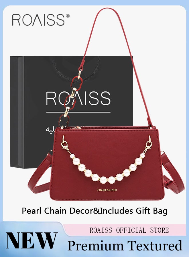 roaiss Premium Textured Pearl Chain Decor Handbags for Women Multifunctional Exquisite Shoulder Crossbody Bags with Gift Bag for Bridal Wife Mother Suitable for Wedding or Anniversary Birthday Gifts  - Image 2