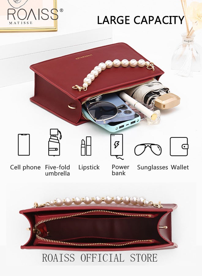 roaiss Premium Textured Pearl Chain Decor Handbags for Women Multifunctional Exquisite Shoulder Crossbody Bags with Gift Bag for Bridal Wife Mother Suitable for Wedding or Anniversary Birthday Gifts  - Image 4
